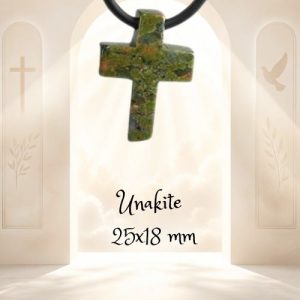 Pendentif Croix Latine en Unakite - 25x18 mm